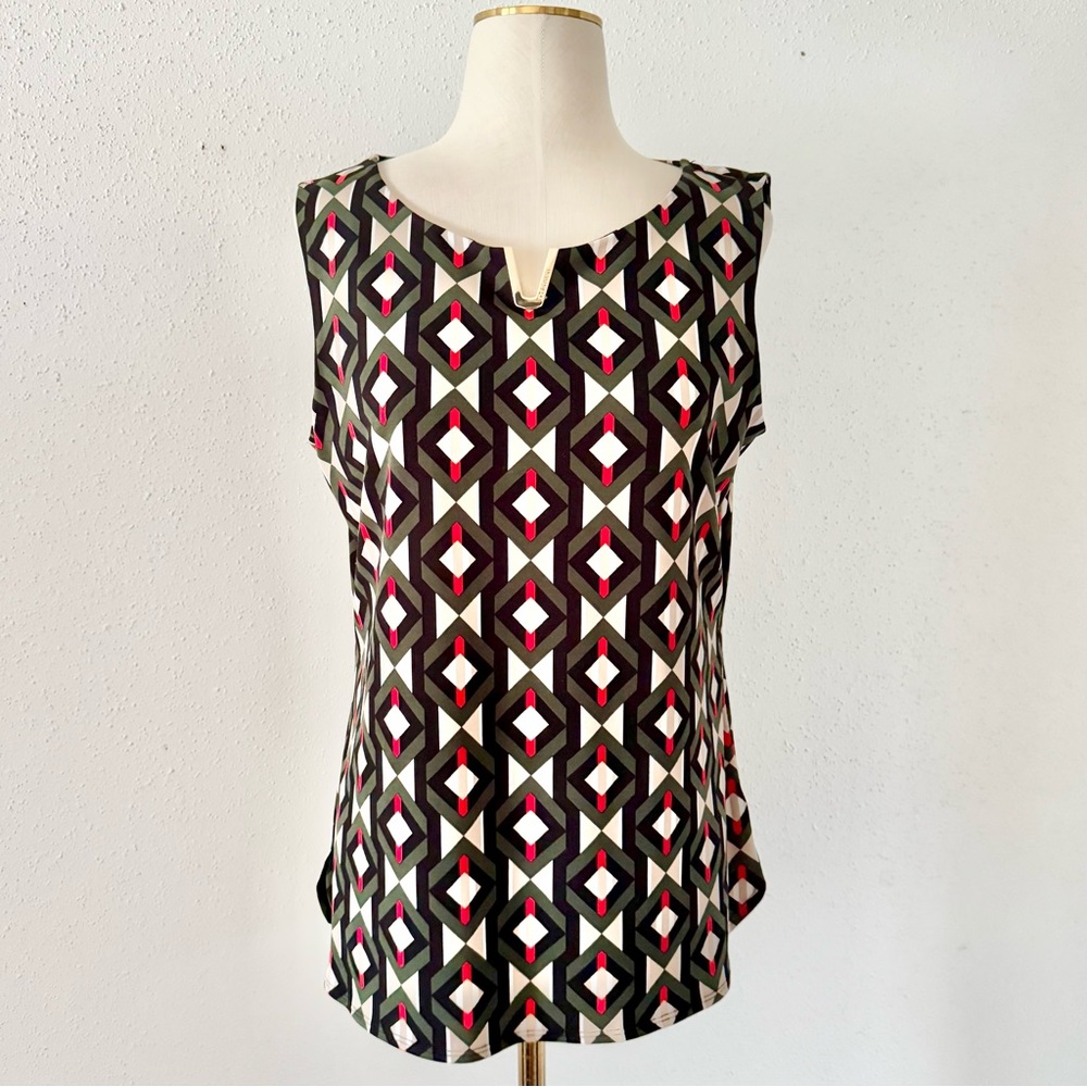CALVIN KLEIN Geometric Pattern Sleeveless Top Green/Black Women's Size Medium M